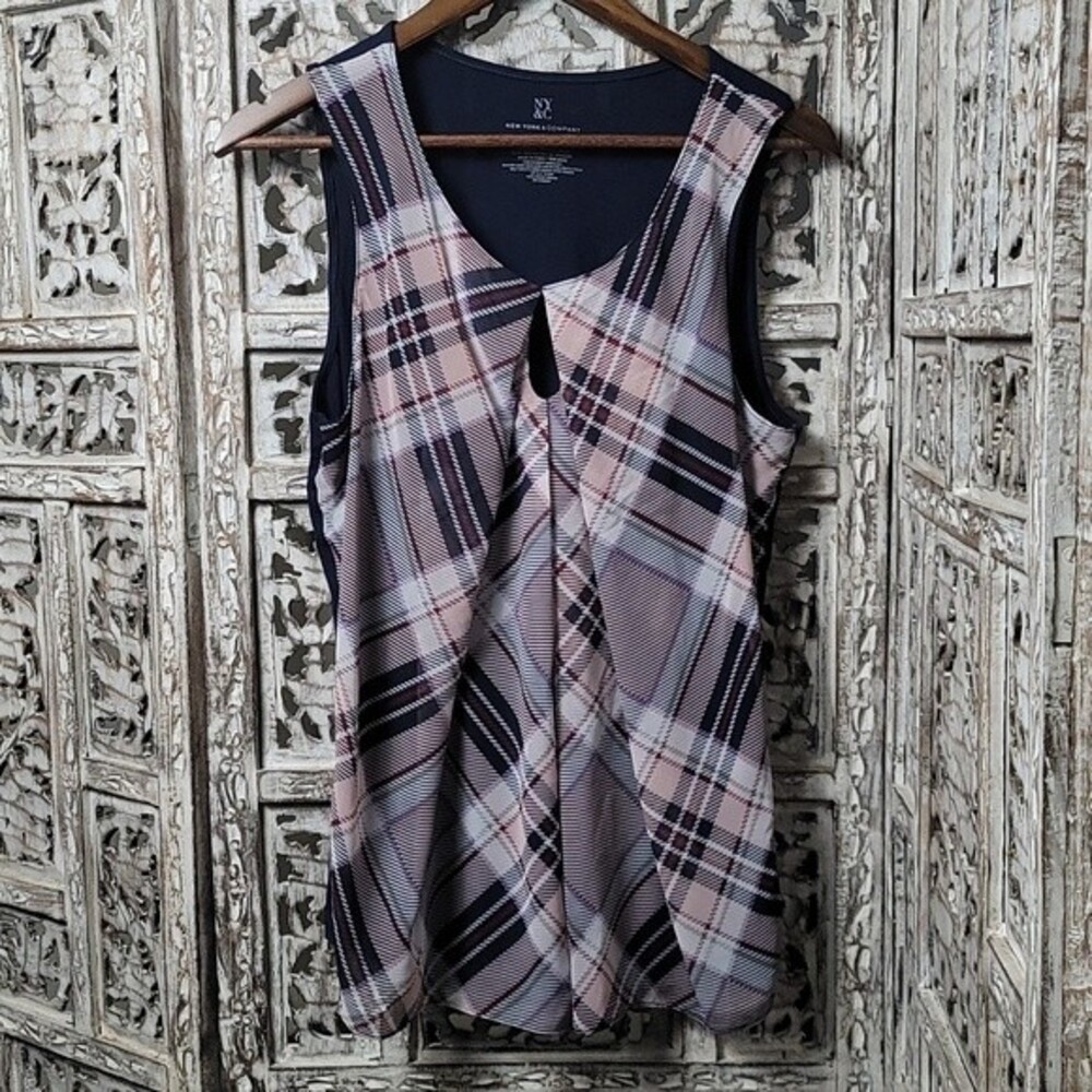 New York & Company Blue Stripe Tank Blouse Size Med